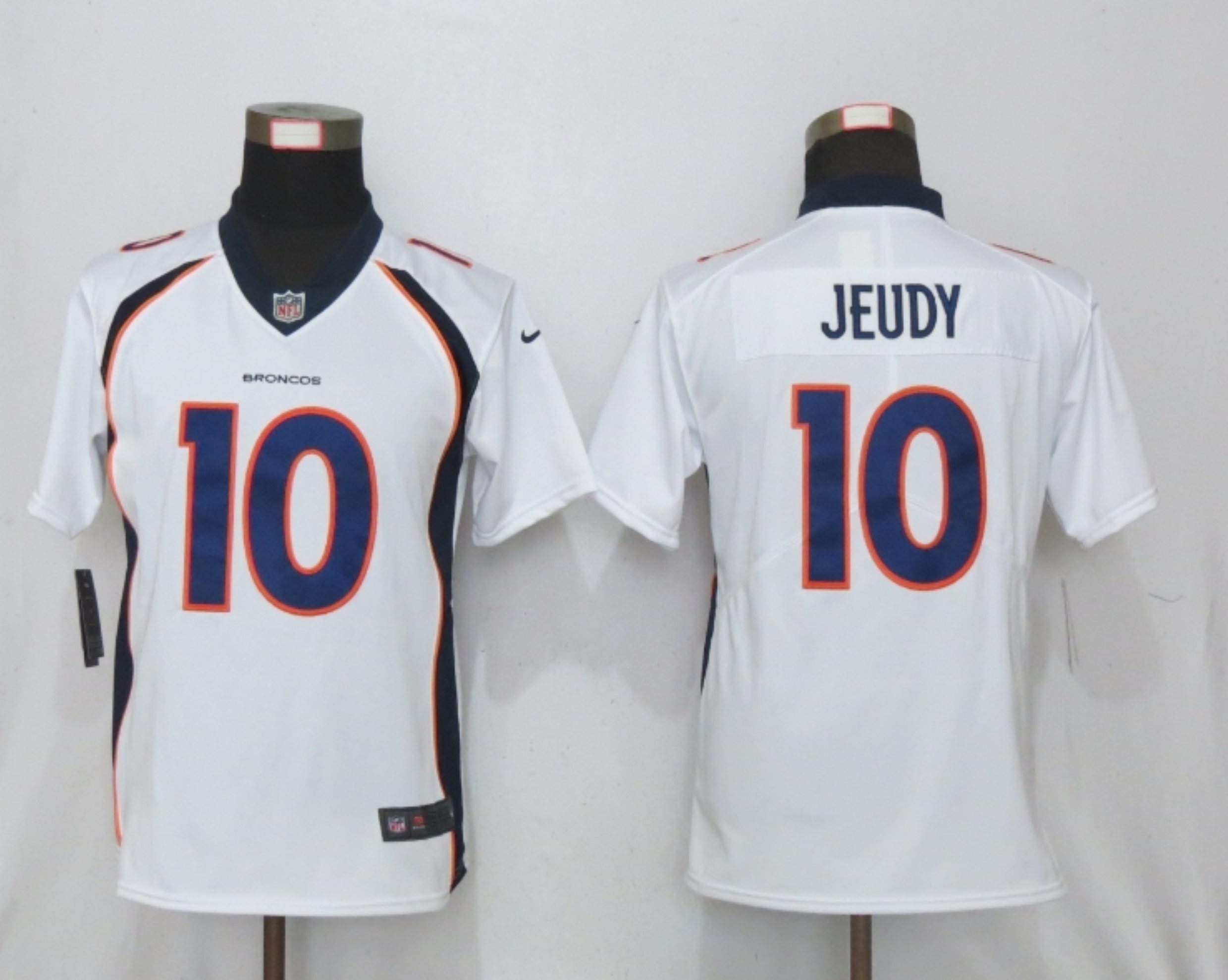 Women NEW Nike Denver Broncos 10 Jeudy Nike White Alternate Vapor Elite Playe